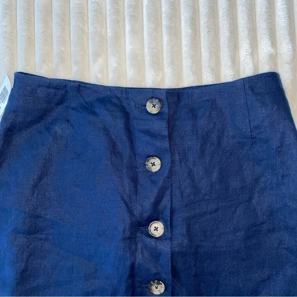 Wilfred Aritzia Linen Skirt Navy Blue Size 6 Button Front Mini Skirt NWTLachlan - Picture 2 of 6